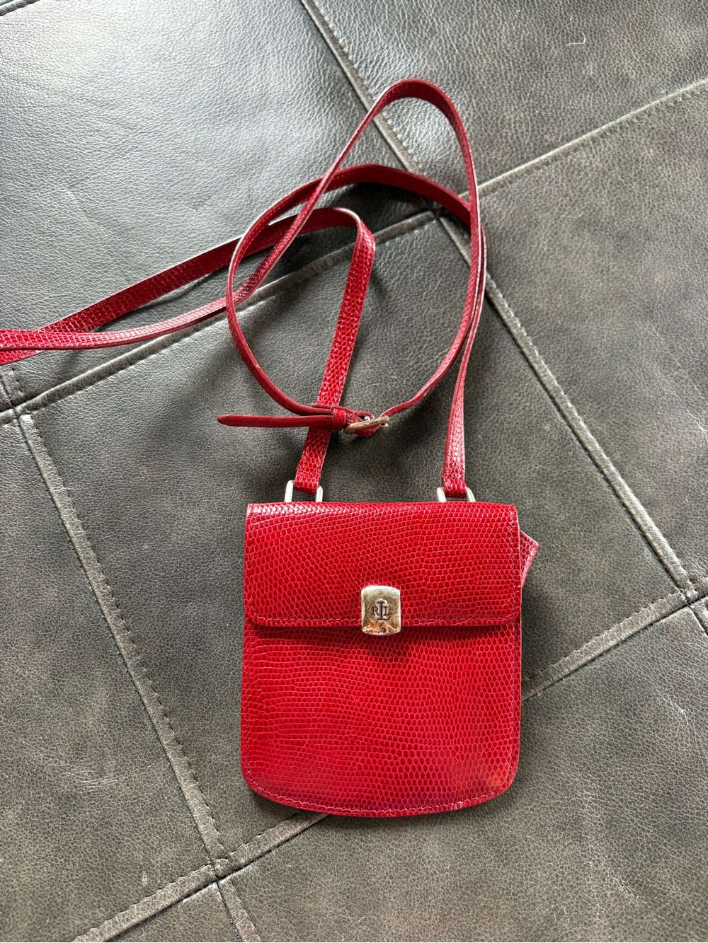 Lauren Ralph Lauren Red Textured Leather Crossbody with Gold-Tone Hardware